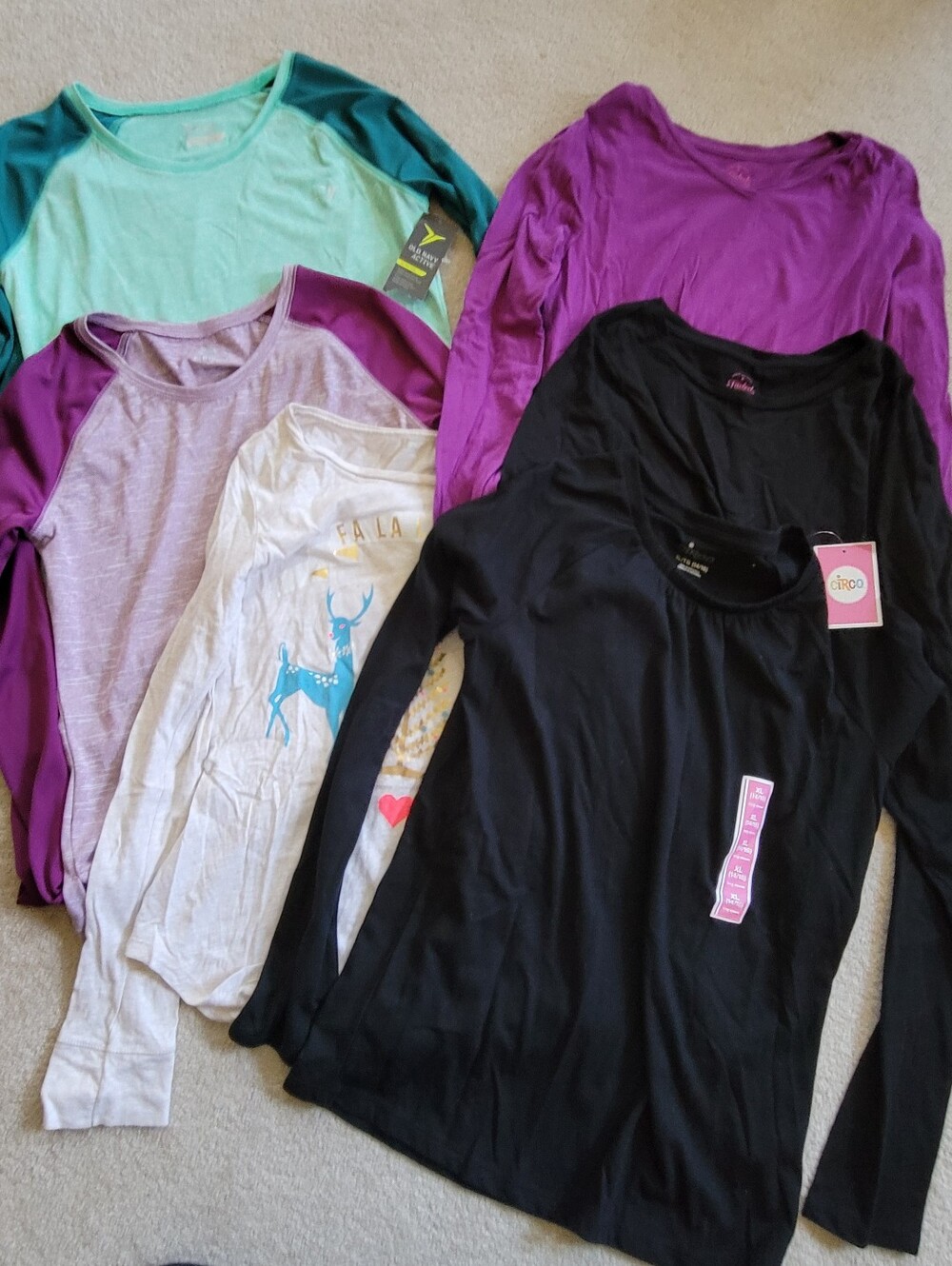 6 Girls Long Sleeve Shirts Old Navy Faded Glory Circa NWT & PreOwned XL 14-16